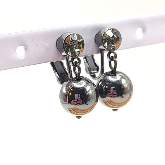 Joan Rivers Ball Clip On Earrings, Gunmetal - Picture 3 of 7
